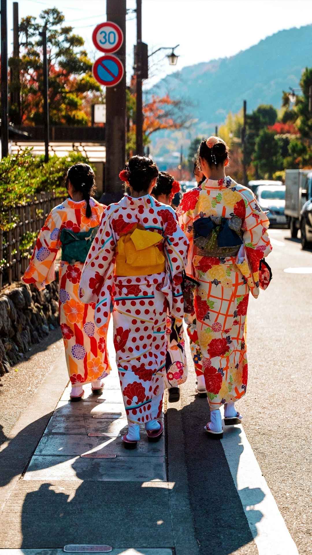 Travellers in colourful yukata during summer in Japan